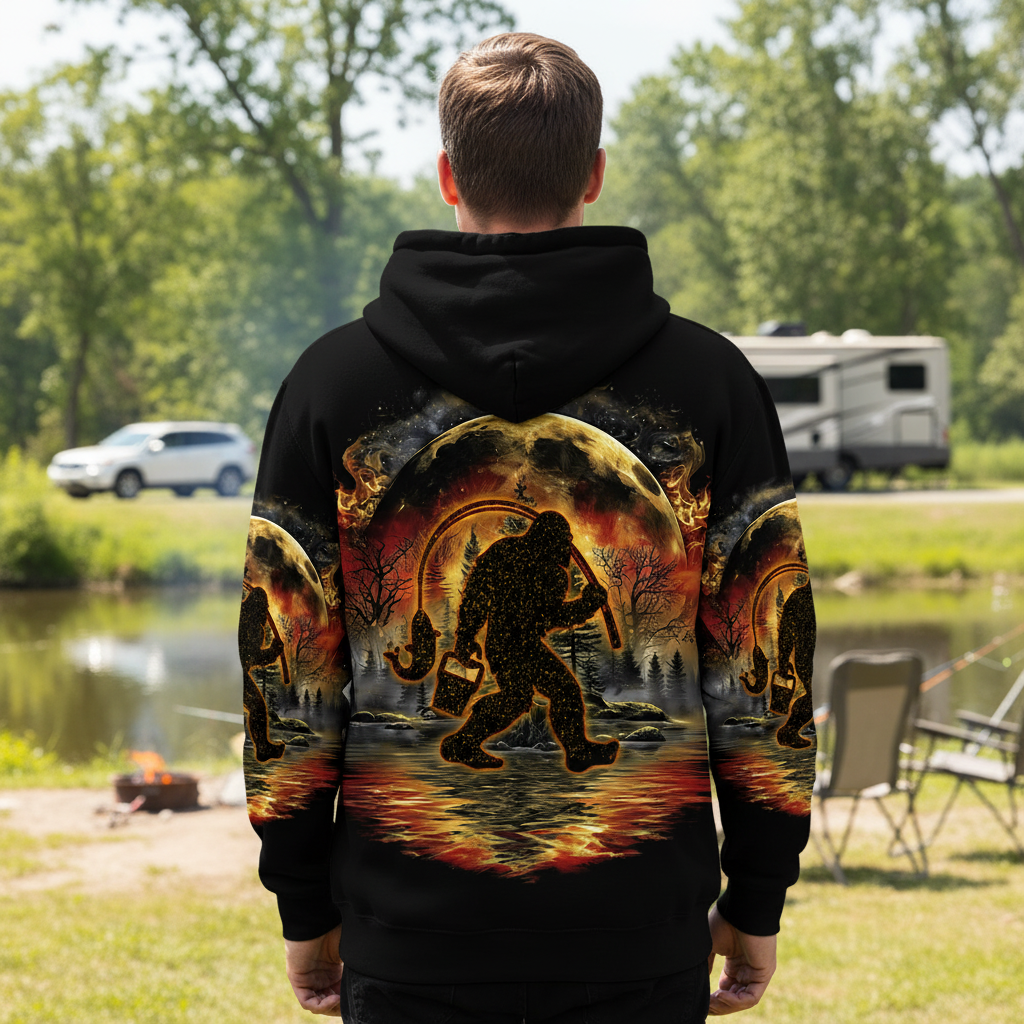 Fiery Bigfoot Fishing All Over Print Shirt