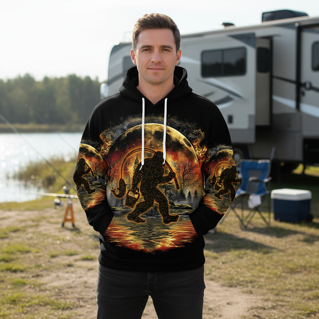 Fiery Bigfoot Fishing All Over Print Shirt
