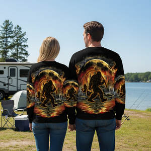 Fiery Bigfoot Fishing All Over Print Shirt