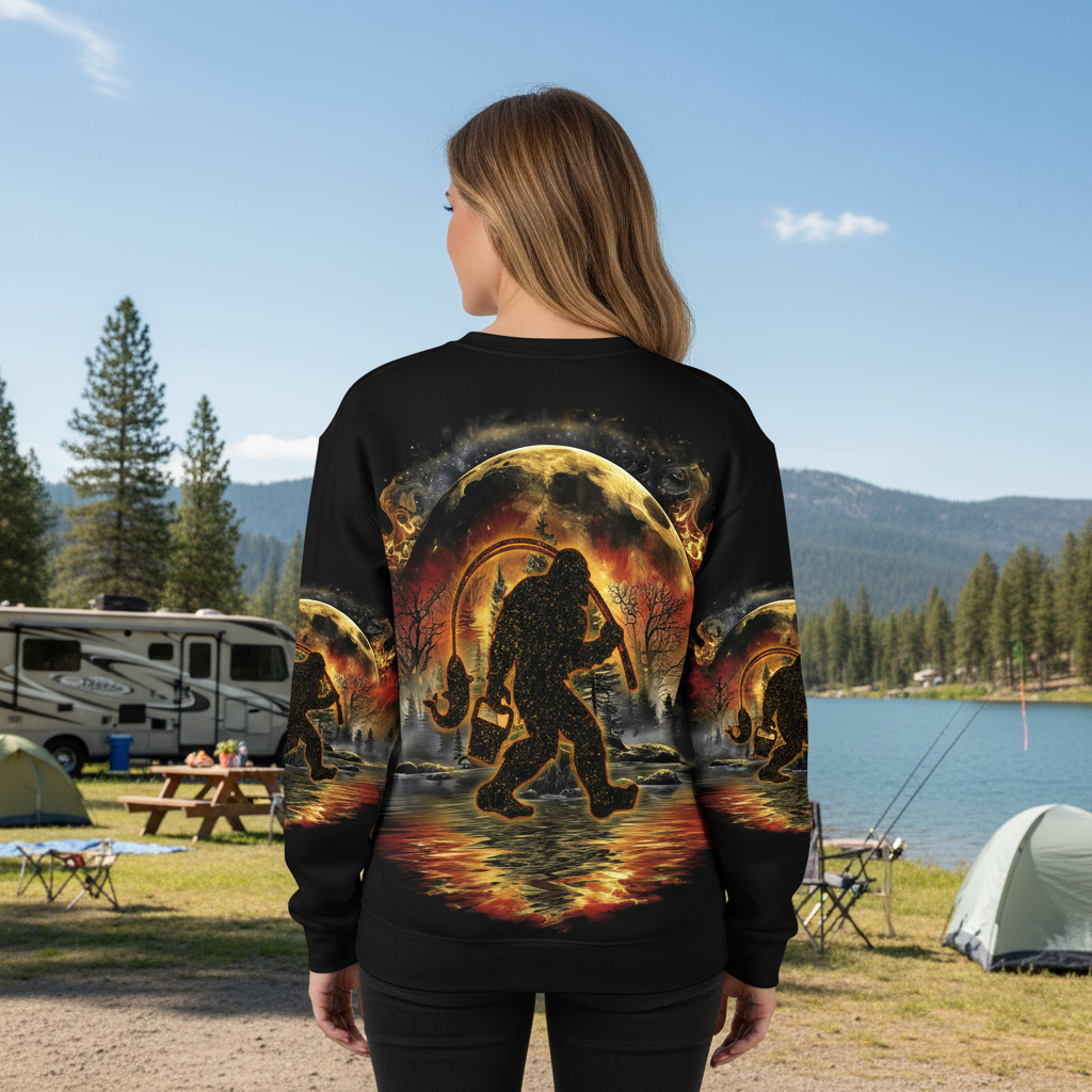 Fiery Bigfoot Fishing All Over Print Shirt