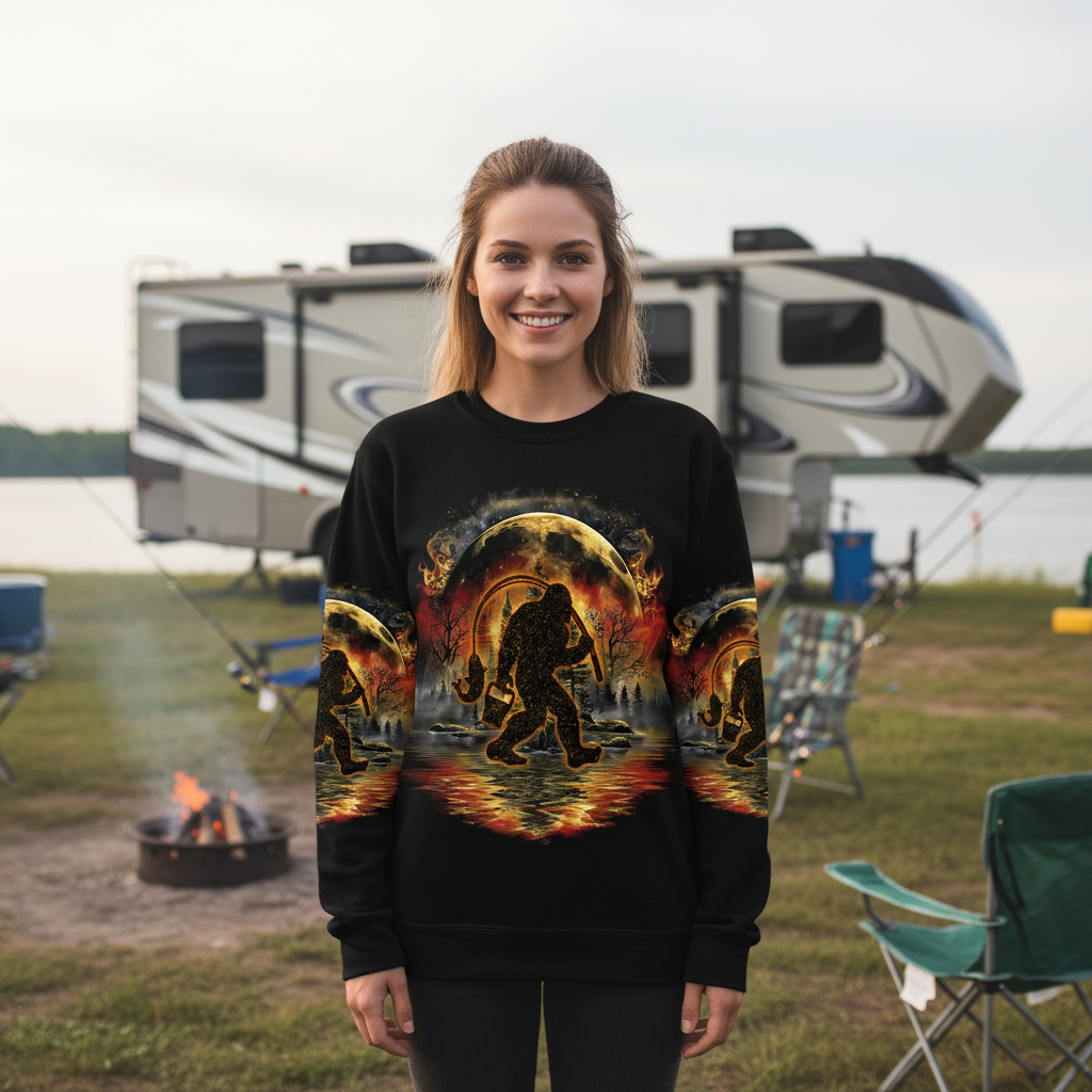 Fiery Bigfoot Fishing All Over Print Shirt