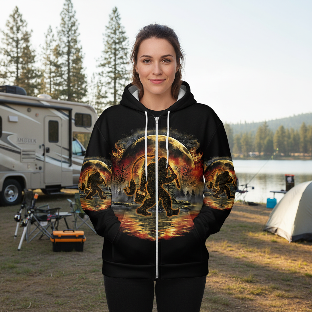 Fiery Bigfoot Fishing All Over Print Shirt