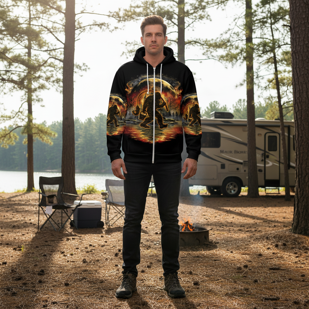 Fiery Bigfoot Fishing All Over Print Shirt
