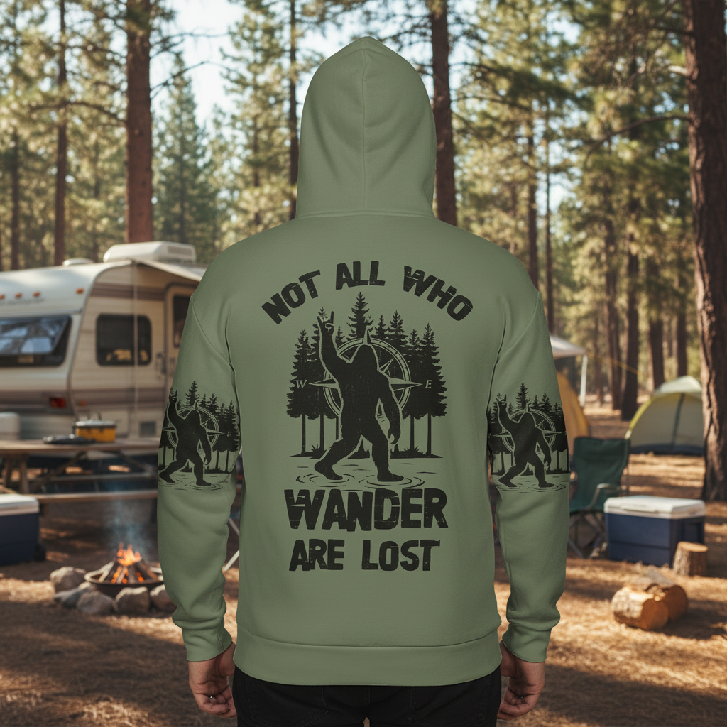 Not All Who Wander Are Lost Bigfoot Walking All Over Print Shirt