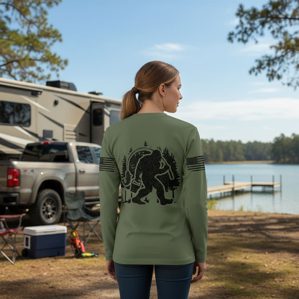 Forest Bigfoot Fishing All Over Print Shirt