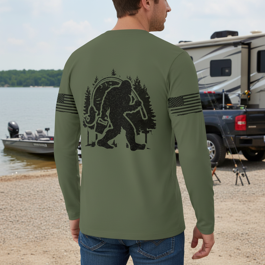 Forest Bigfoot Fishing All Over Print Shirt