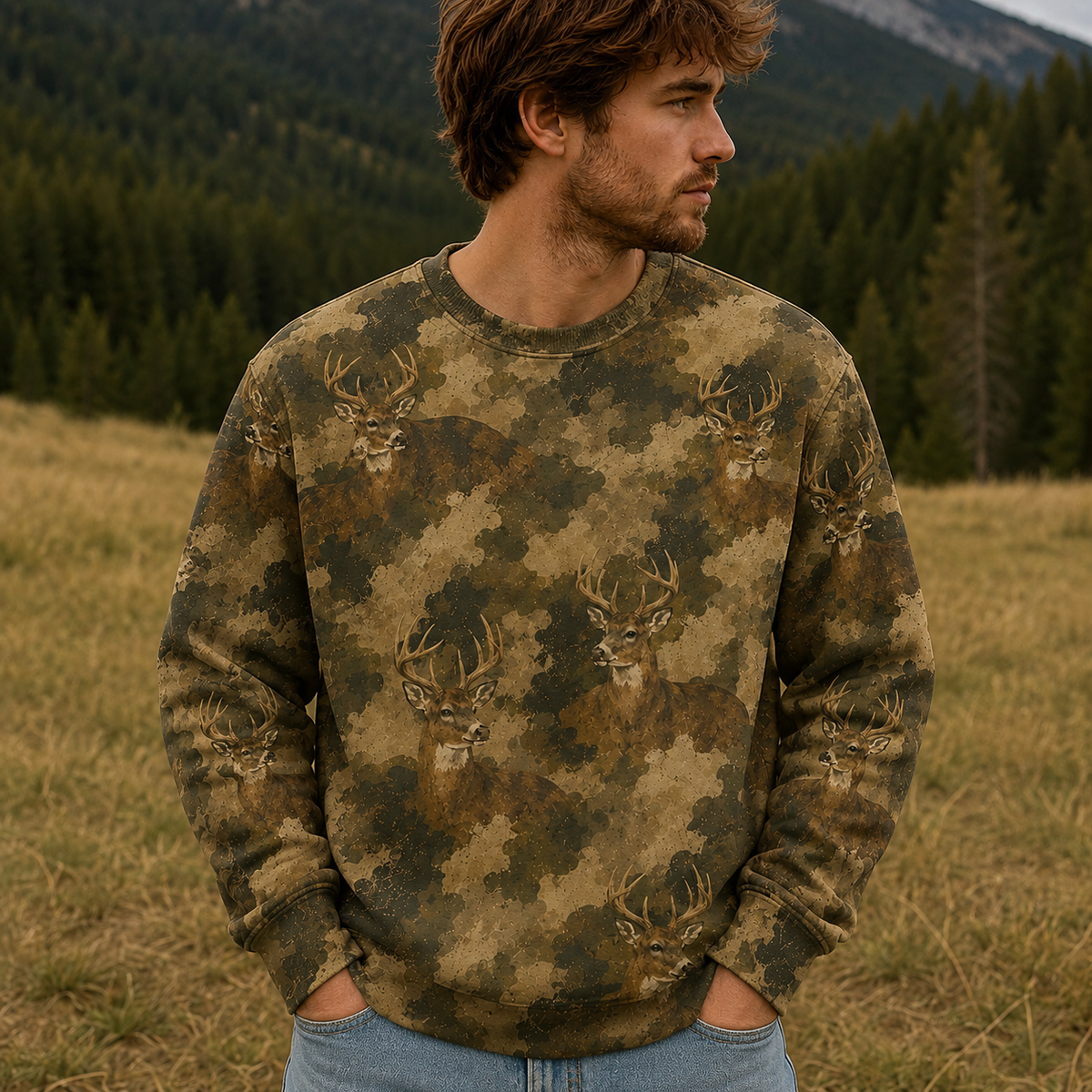 Deer Camouflage Graphic Pattern All Over Print Shirt
