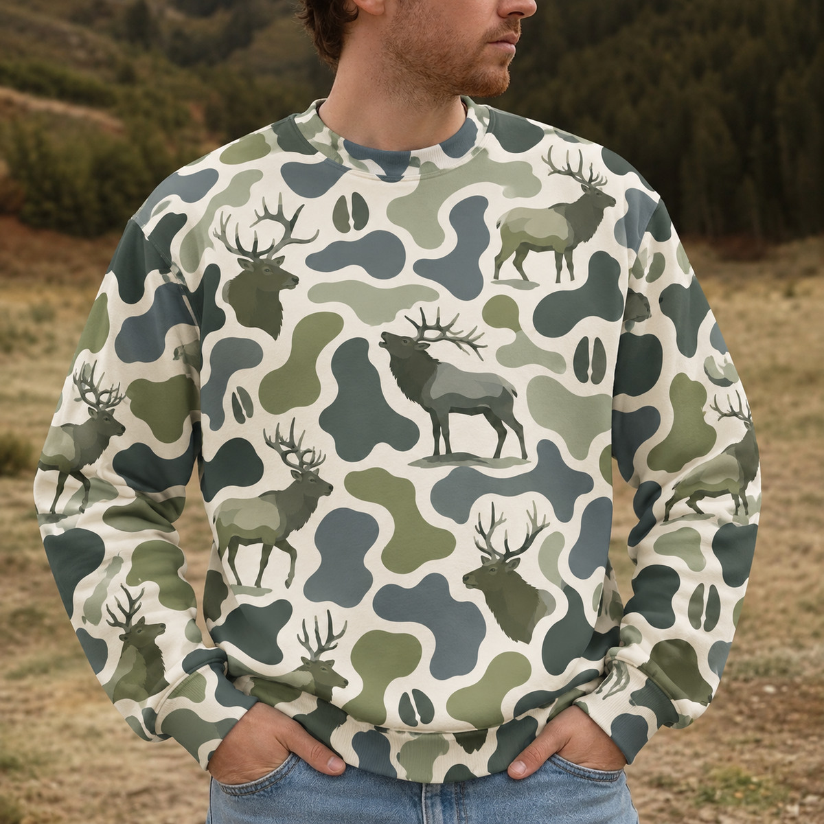 Elk Camouflage Hunting Funny Pattern All Over Print