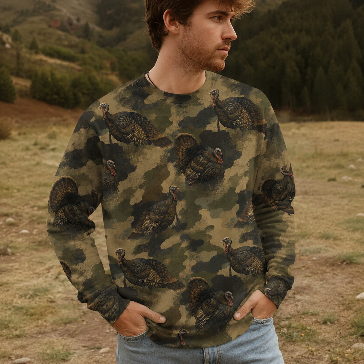 Wild Turkey Camouflage Graphic Pattern All Over Print Shirt