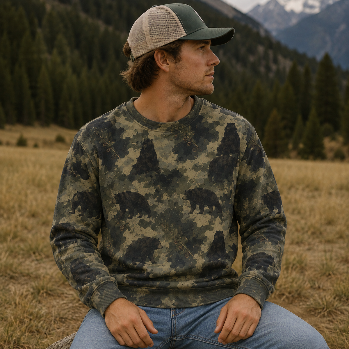Black Bear Camouflage Graphic Pattern All Over Print Shirt