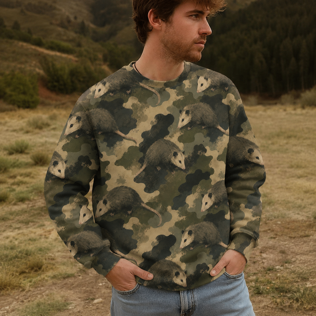 Opossum Camouflage Graphic Pattern All Over Print Shirt