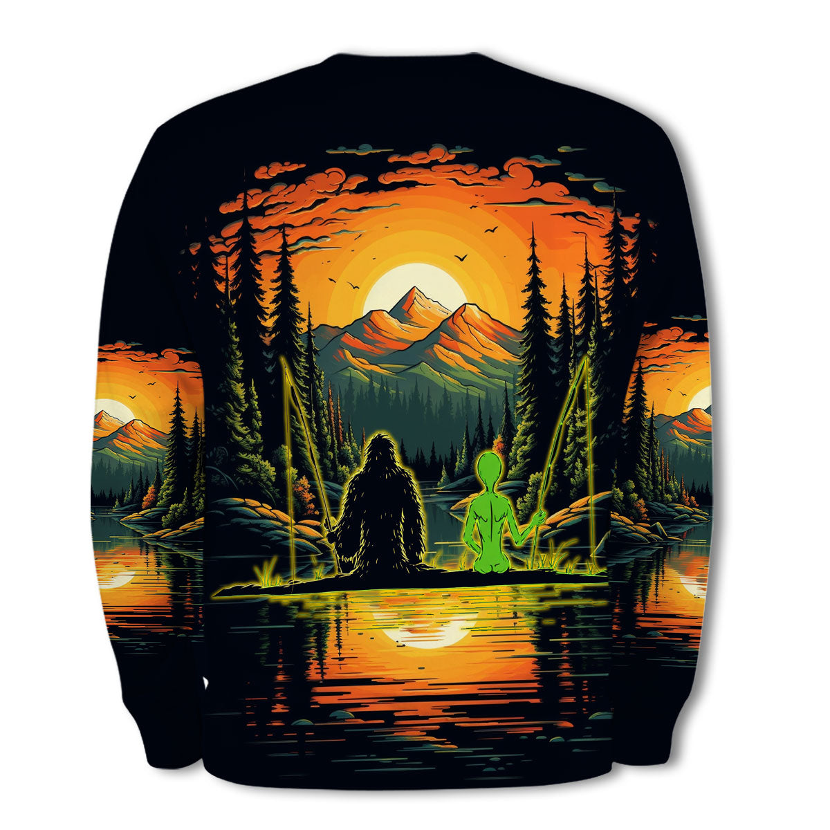 Bigfoot And Alien Fishing Night All Over Print Shirt