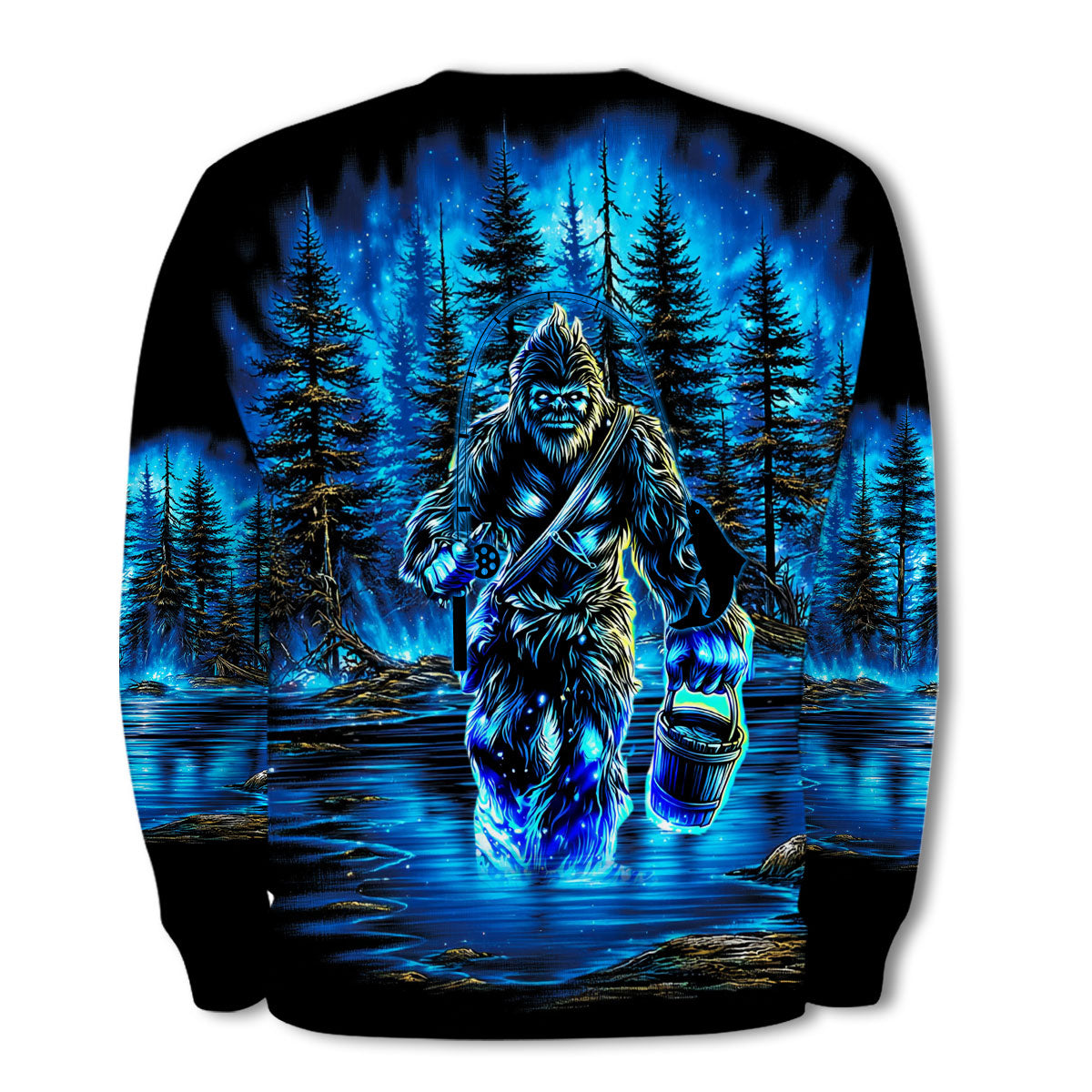Bigfoot Fishing Blue Moon Light All Over Print Shirt