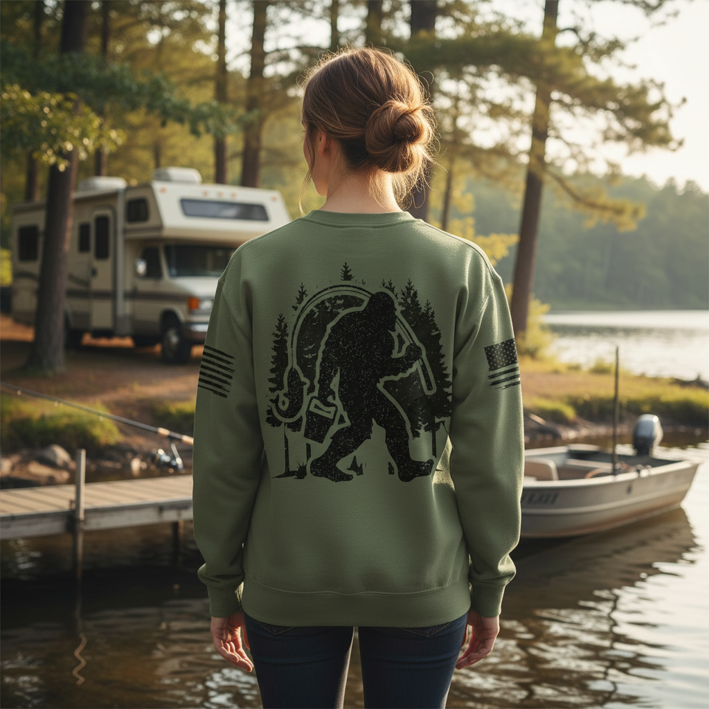 Forest Bigfoot Fishing All Over Print Shirt