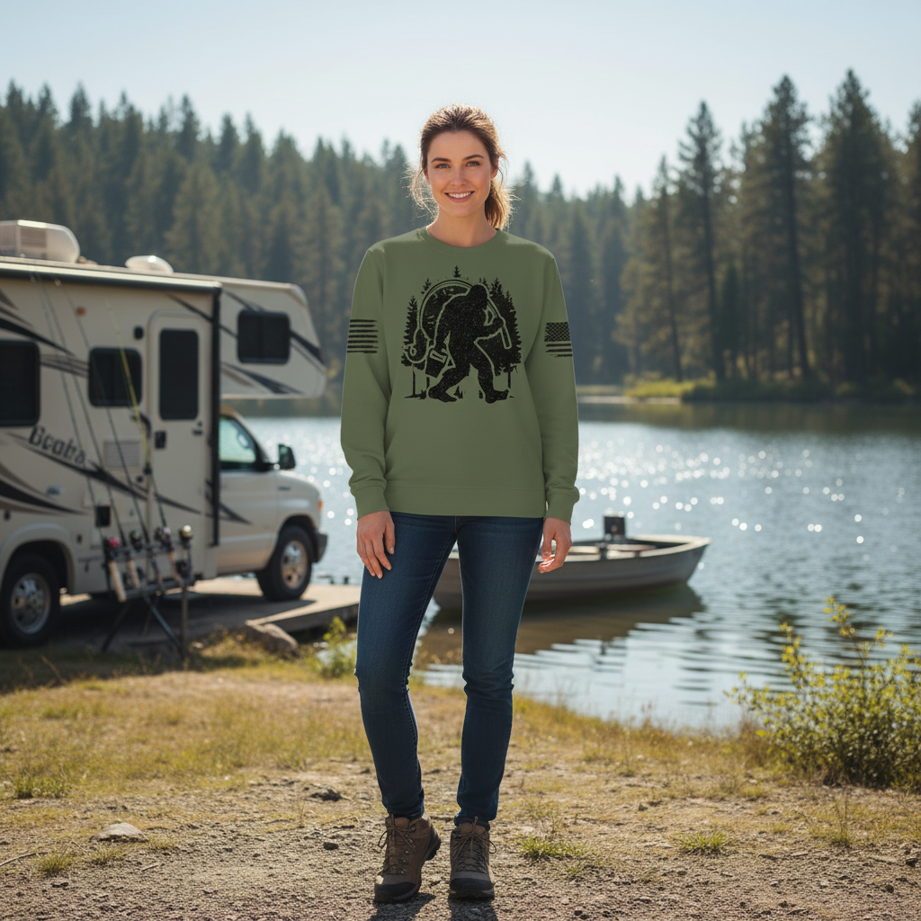 Forest Bigfoot Fishing All Over Print Shirt