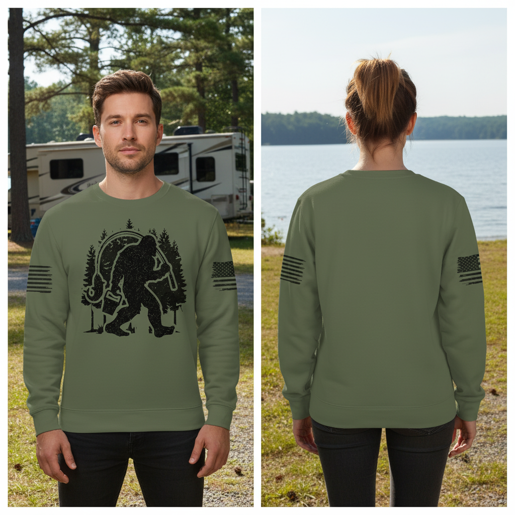 Forest Bigfoot Fishing All Over Print Shirt