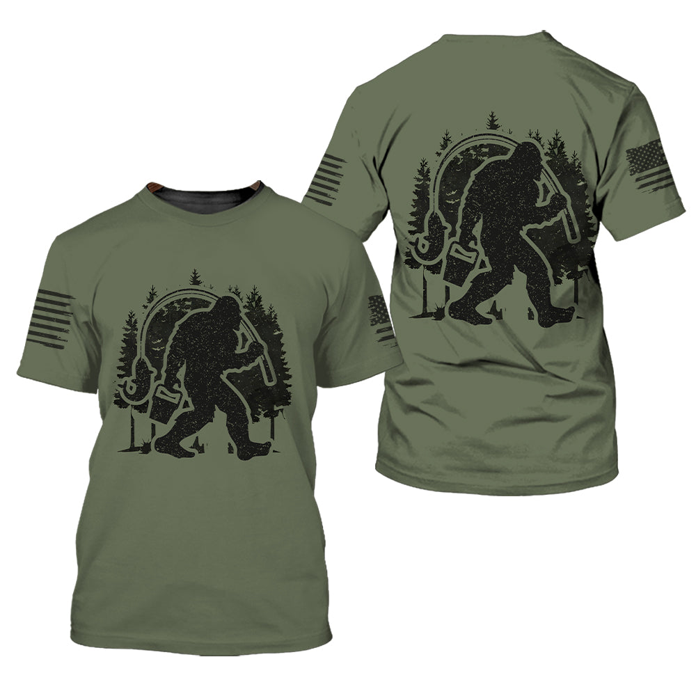 Forest Bigfoot Fishing All Over Print Shirt