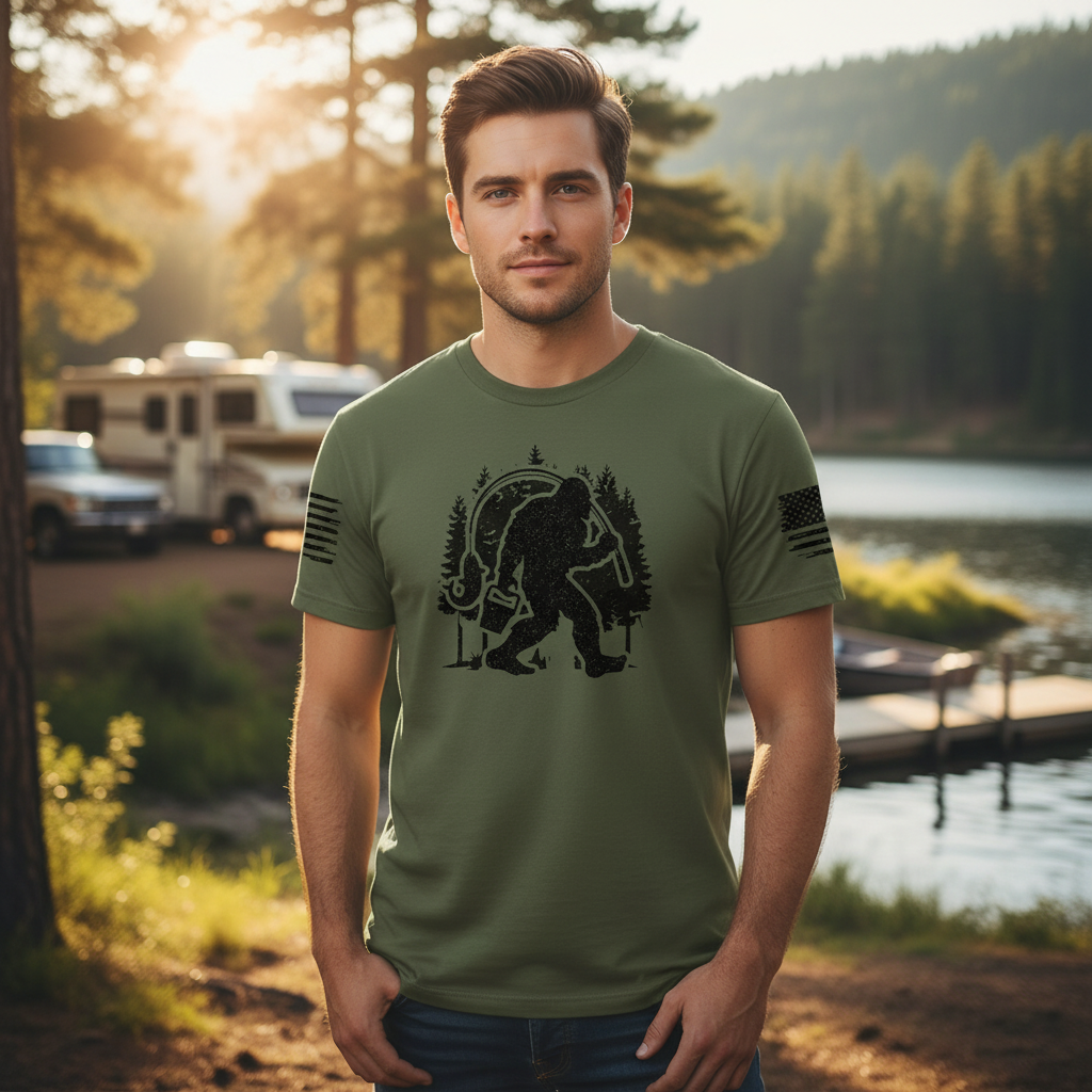 Forest Bigfoot Fishing All Over Print Shirt