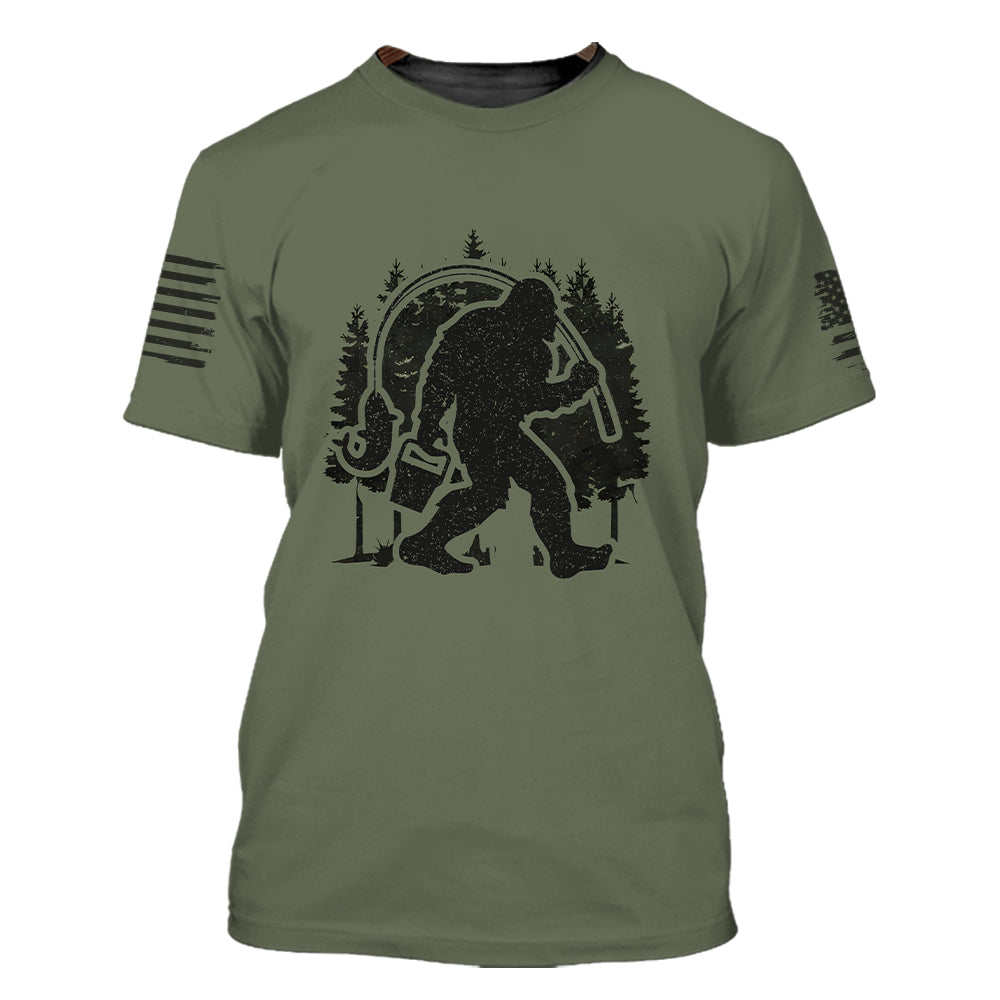 Forest Bigfoot Fishing All Over Print Shirt