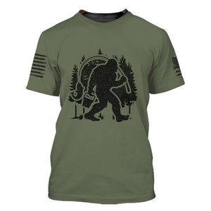 Forest Bigfoot Fishing All Over Print Shirt