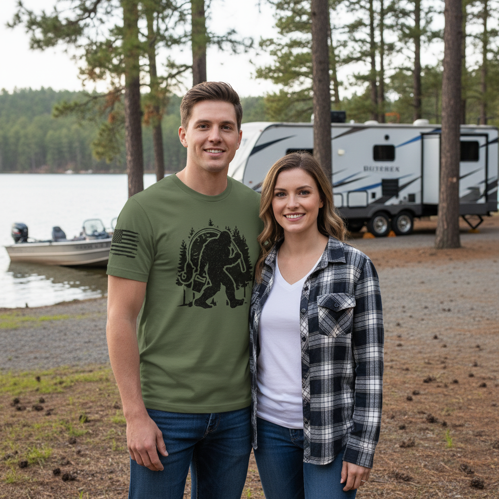 Forest Bigfoot Fishing All Over Print Shirt