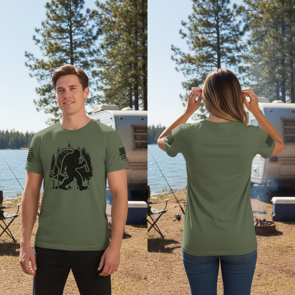 Forest Bigfoot Fishing All Over Print Shirt