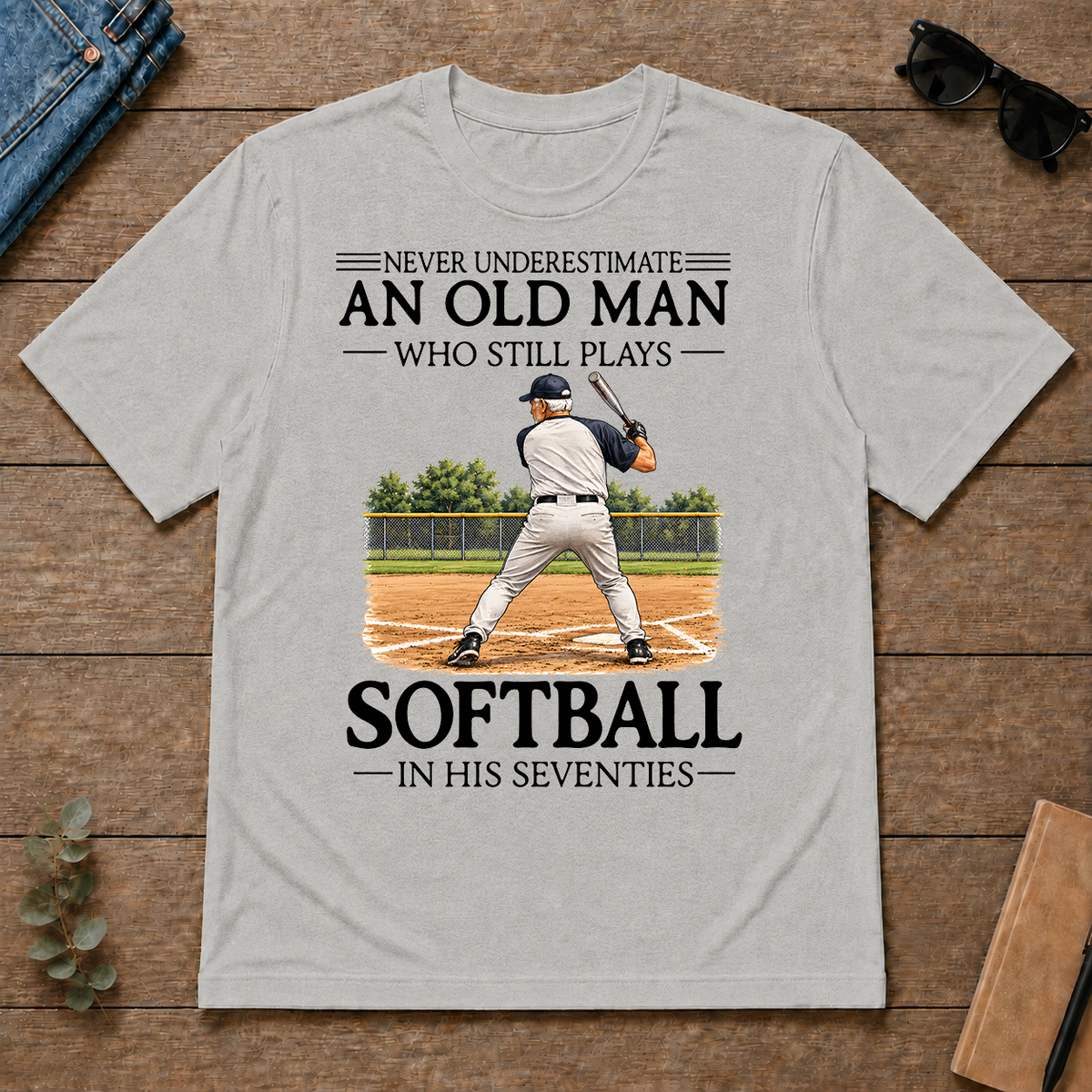An Old Man Who Still Plays Softball In His Seventies - ash - TS2D-Ash