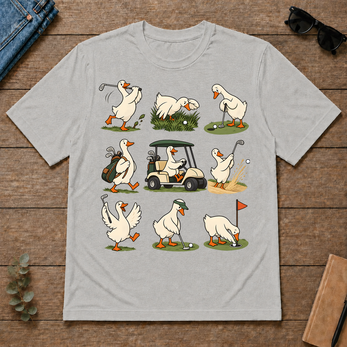 Funny Ducks Playing Golf - ash - TS2D-Ash