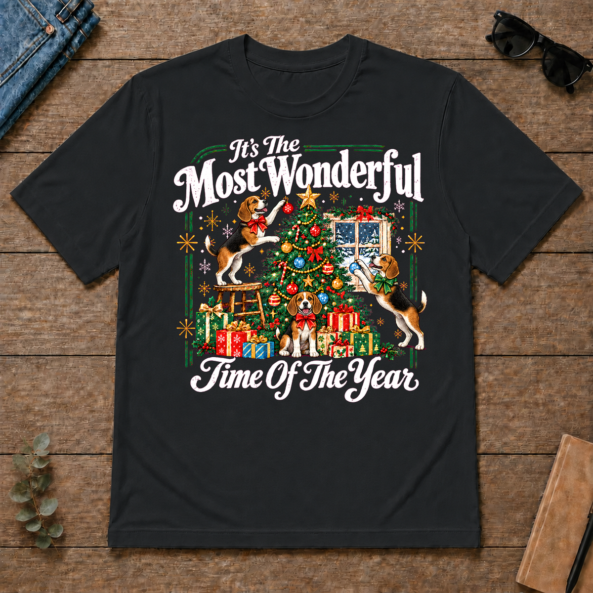 Wonderful Christmas Beagle - black - TS2D-Black