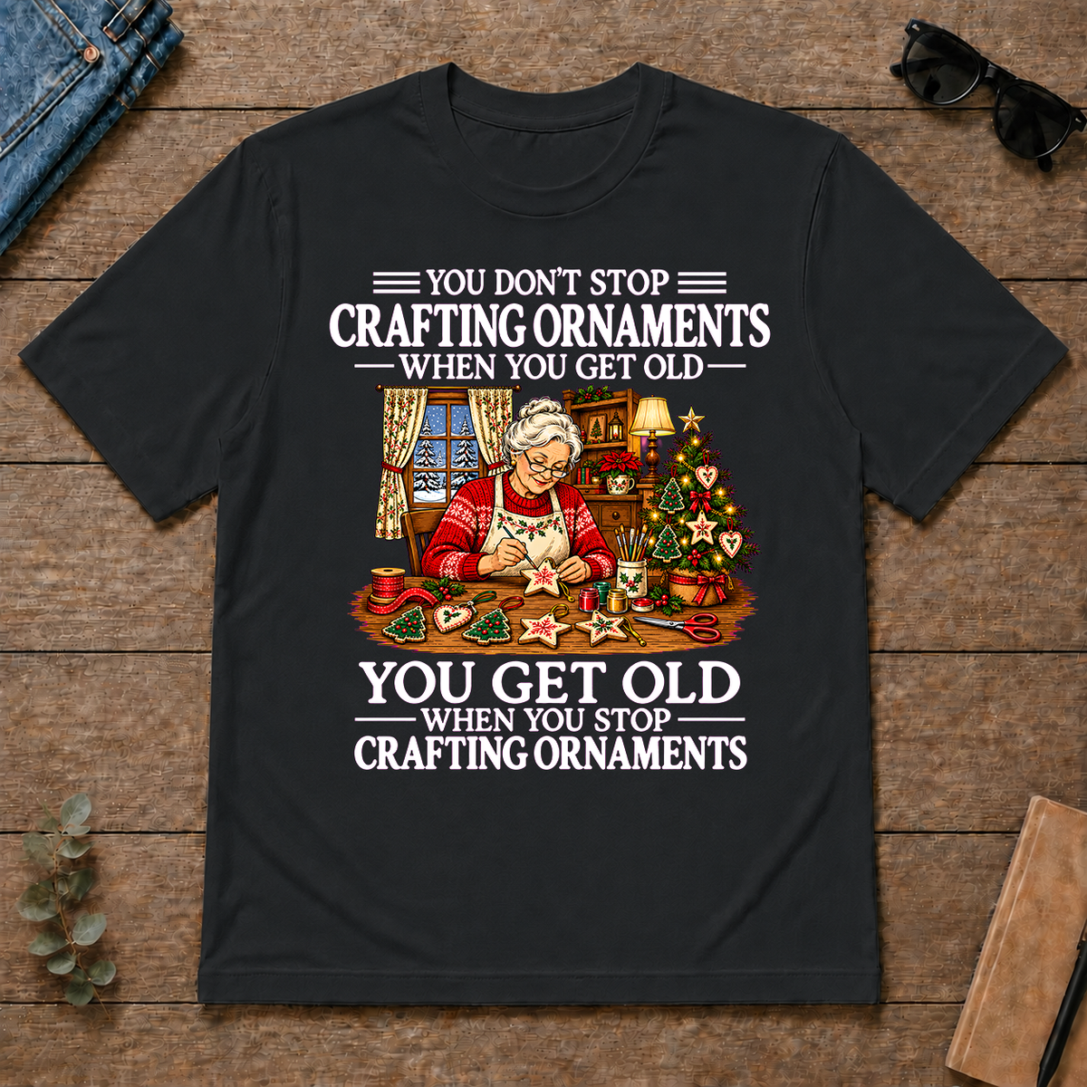 Old Woman Don't Stop Crafting Ornaments - black - TS2D-Black