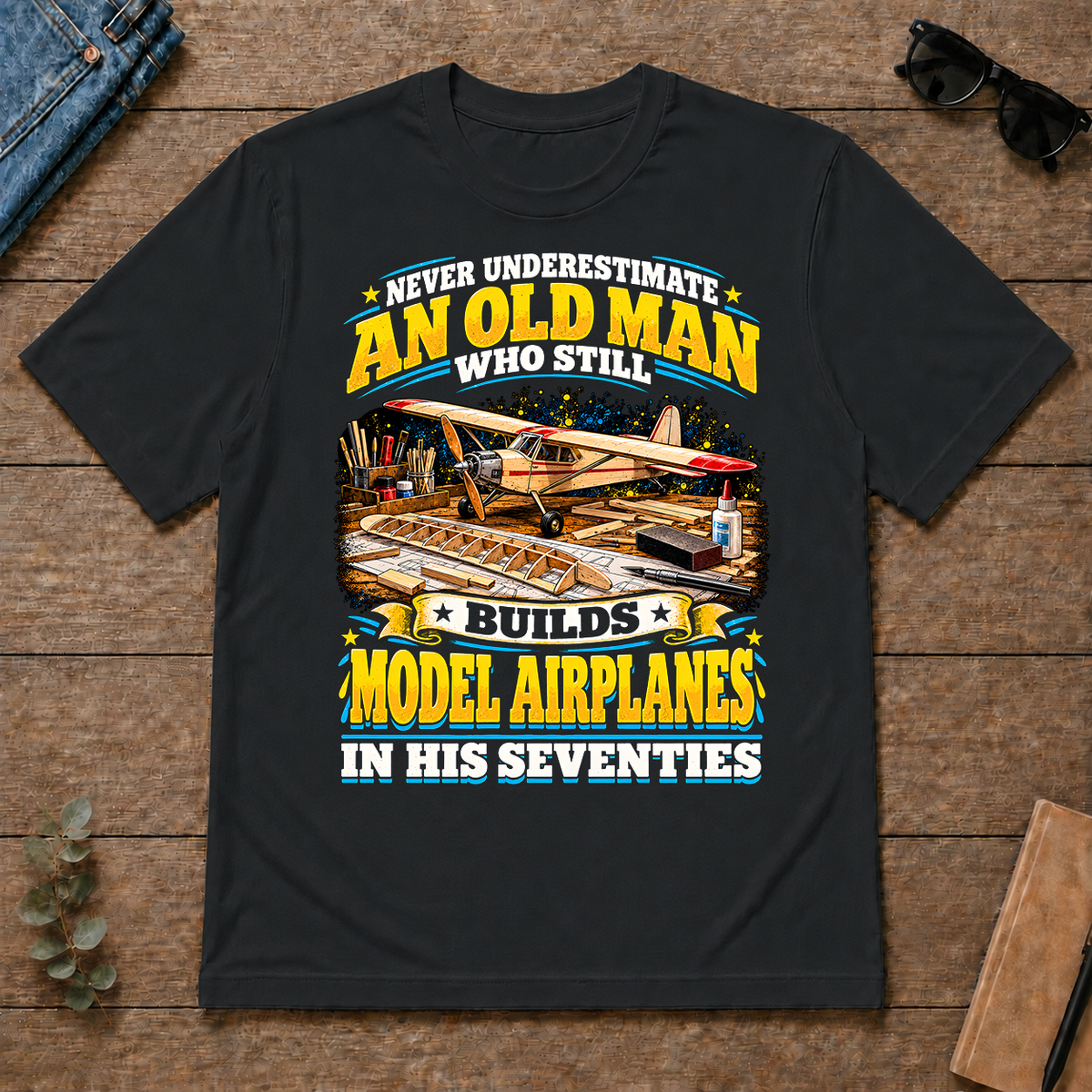 Yellow An Old Man Still Builds Model Airplanes In His Seventies - black - TS2D-Black