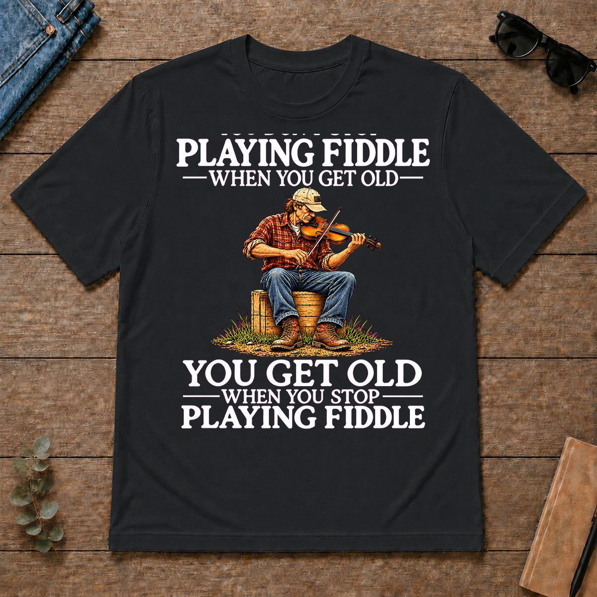 Old Man Don't Stop Playing Playing Fiddle - black - TS2D-Black