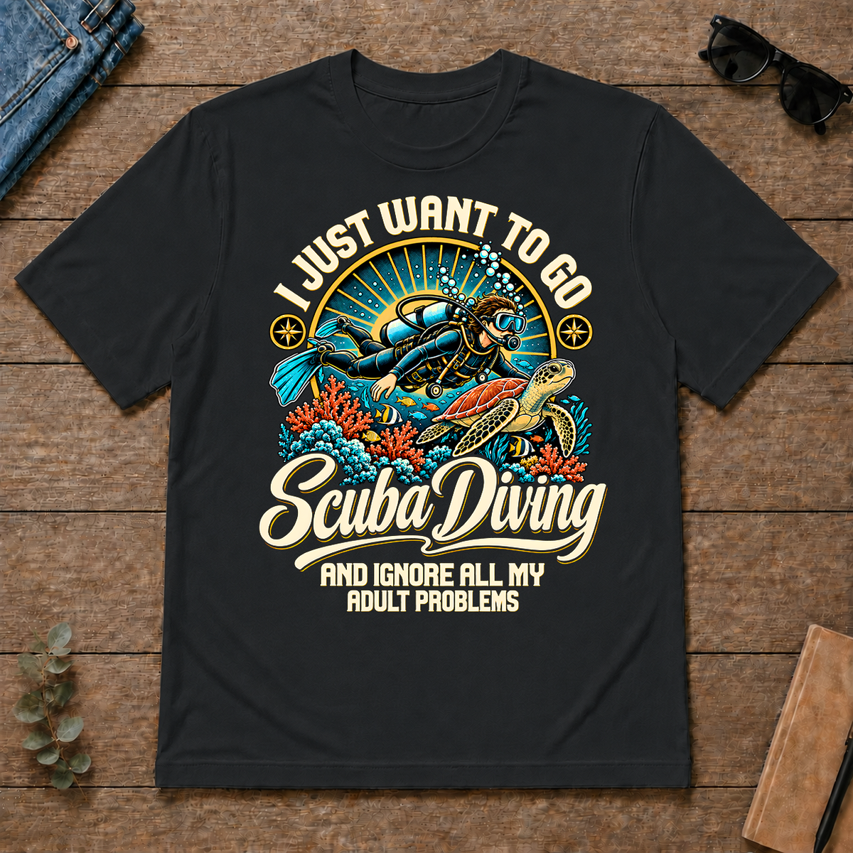 I Just Want To Go Scuba Diving & Ignore All Adult Problems - black - TS2D-Black