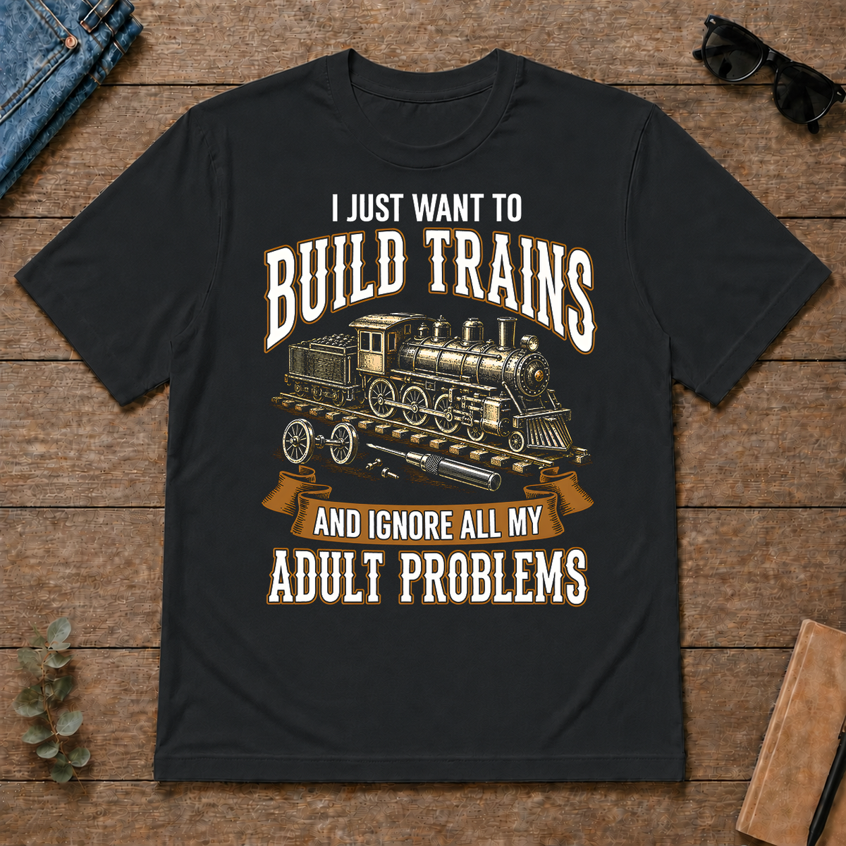 Vintage I Just Want To Build Trains - black - TS2D-Black