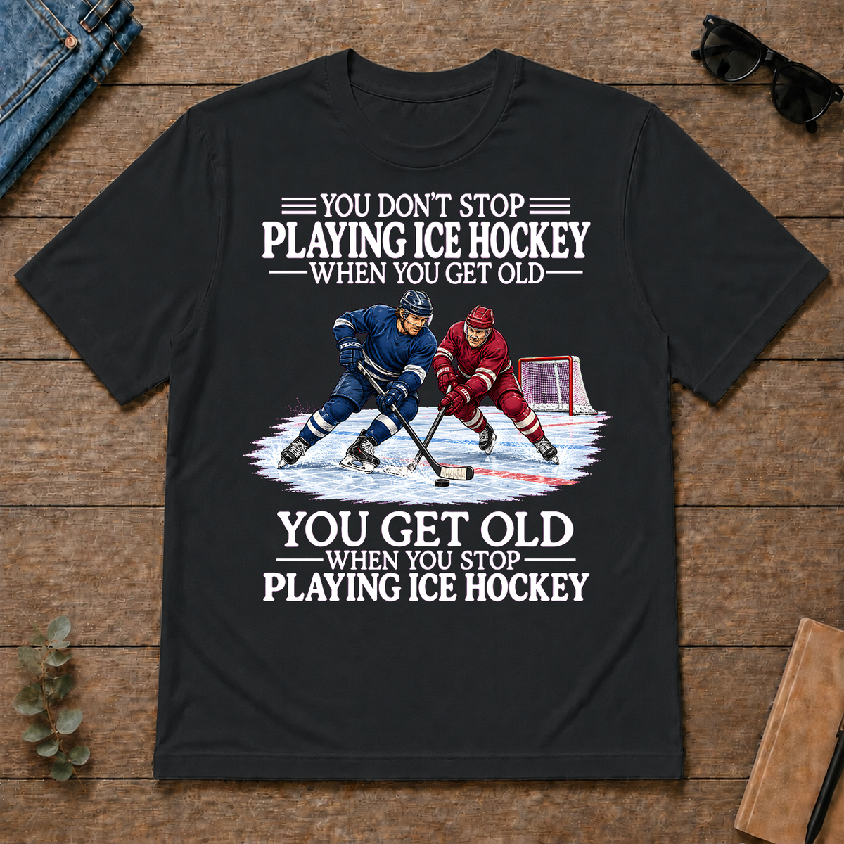 Old Man Don't Stop Ice Hockey - black - TS2D-Black