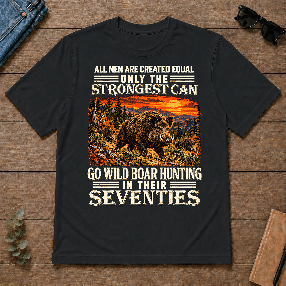Wild Boar Hunting Strongest Man In Seventies - black - TS2D-Black