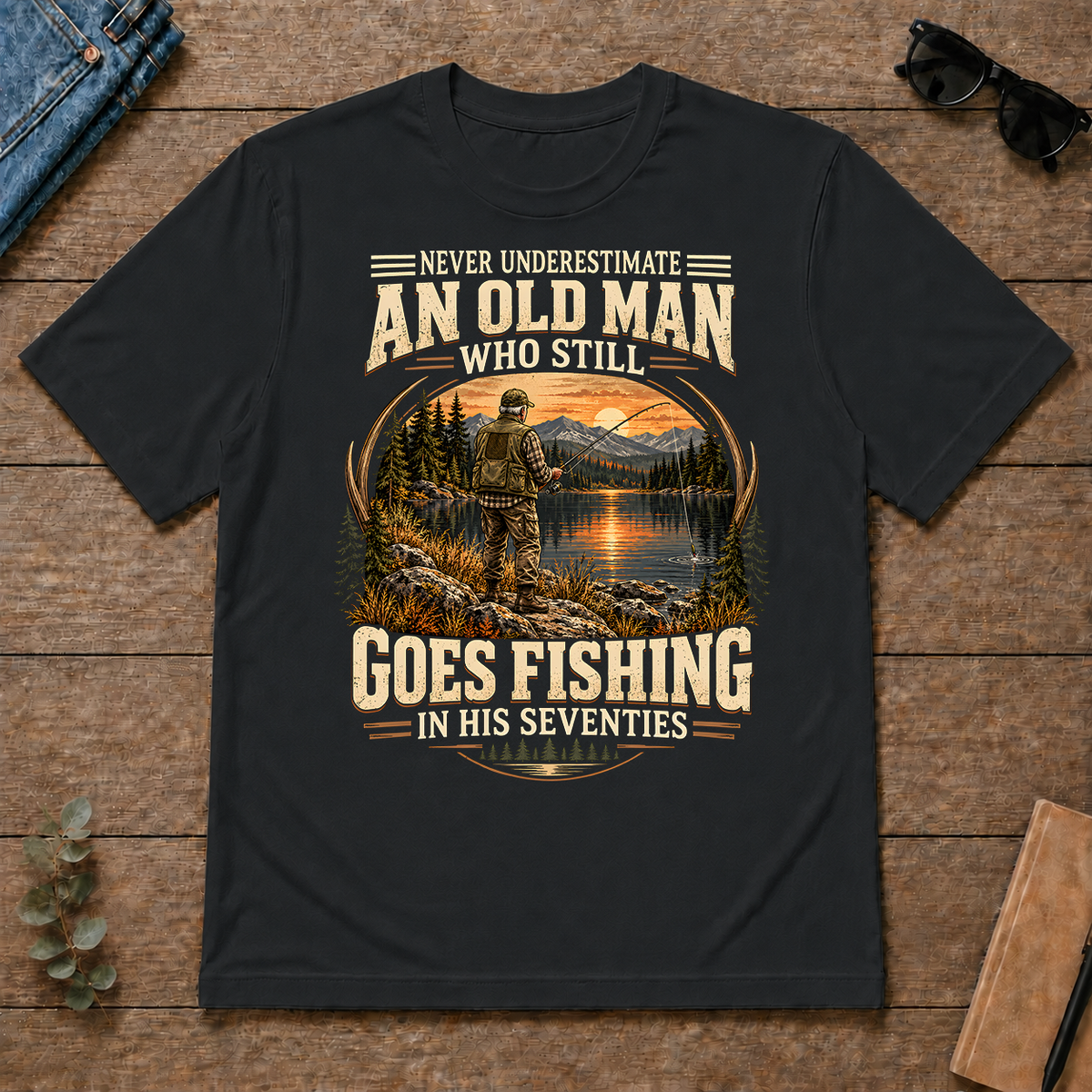 An Old Man Goes Fishing In 70s - black - TS2D-Black