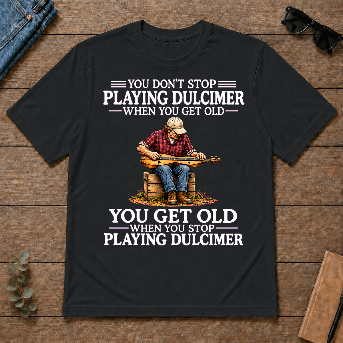 Old Man Don't Stop Playing Playing Dulicimer - black - TS2D-Black