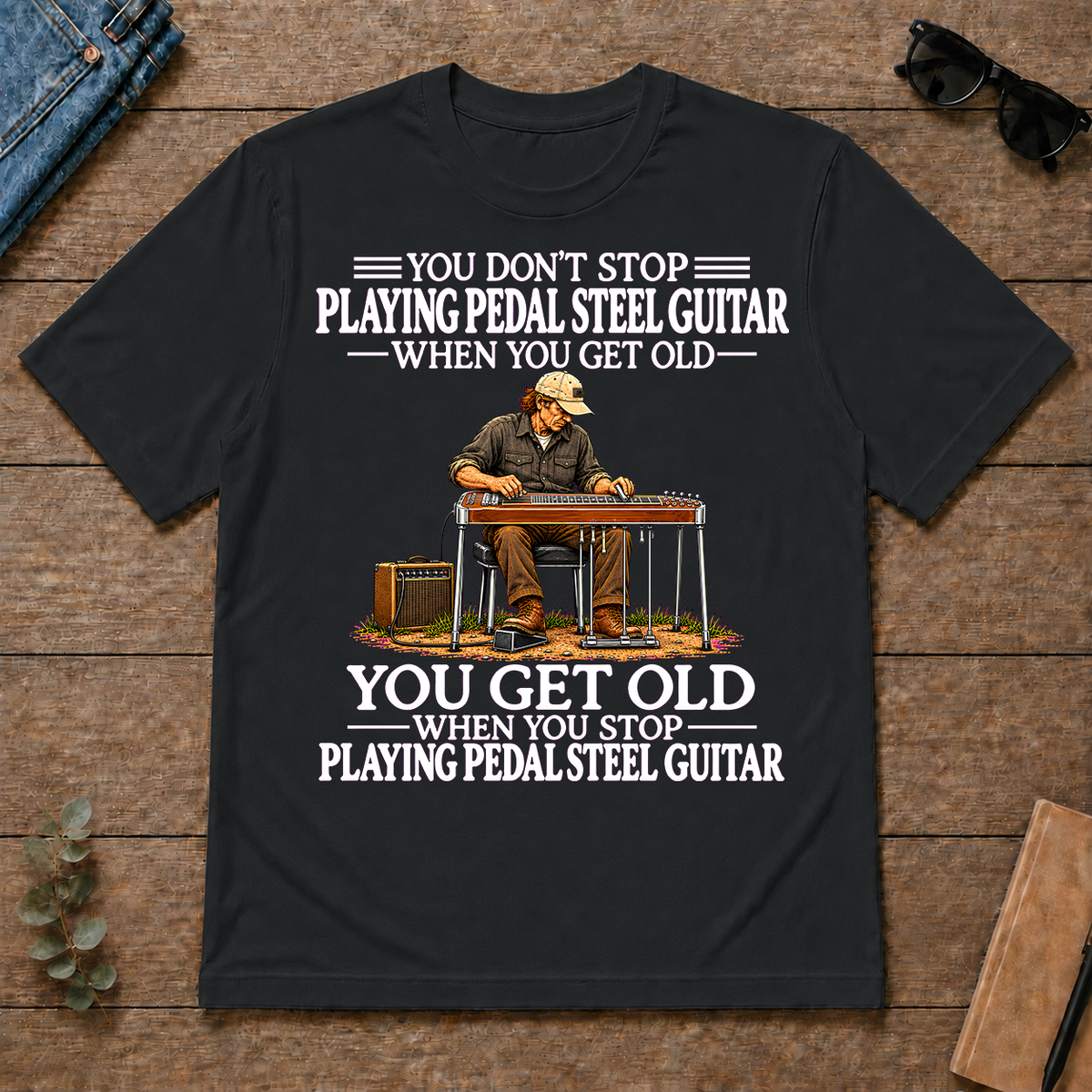 Old Man Don't Stop Playing Pedal Steel Guitar - black - TS2D-Black