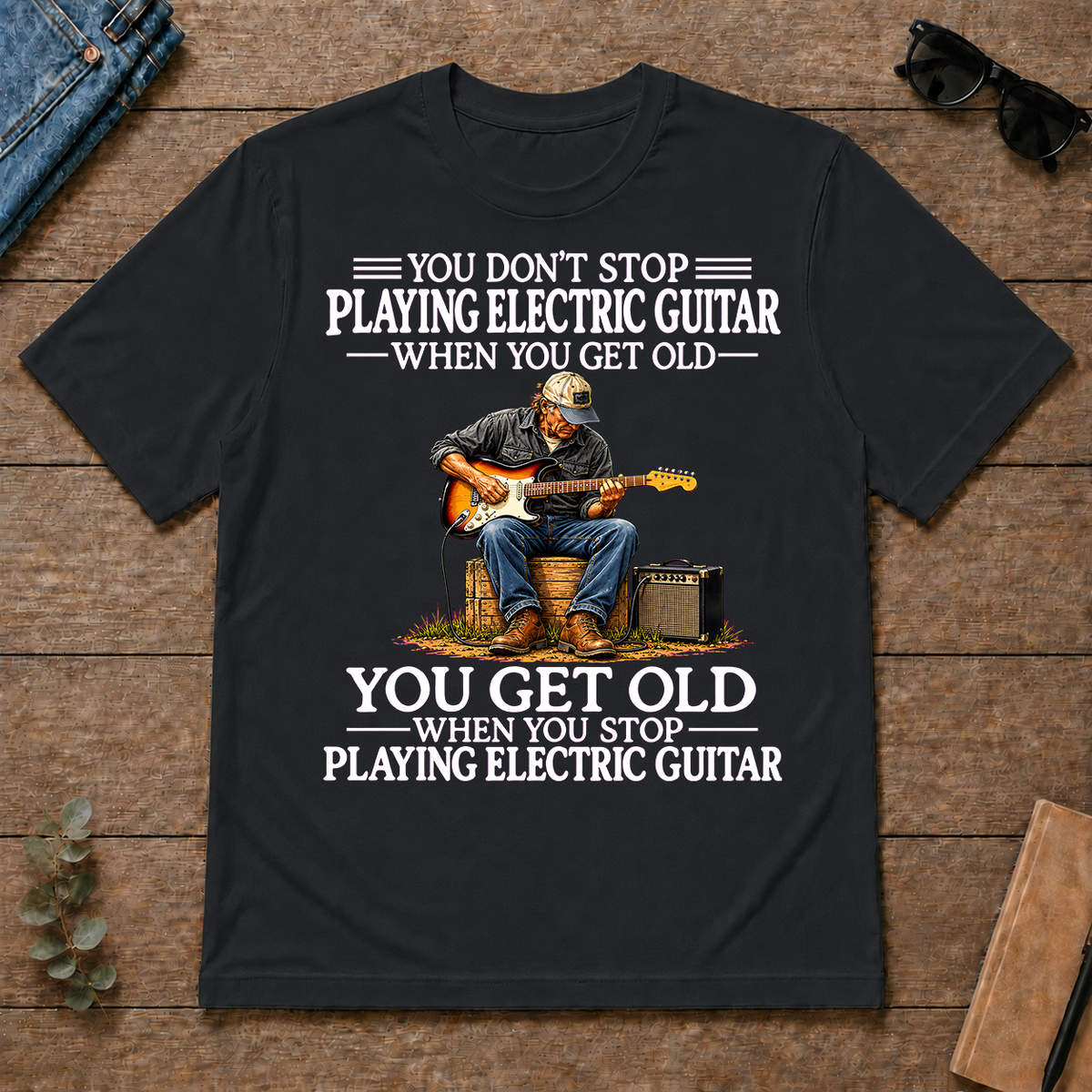 Old Man Don't Stop Playing Electric Guitar - black - TS2D-Black