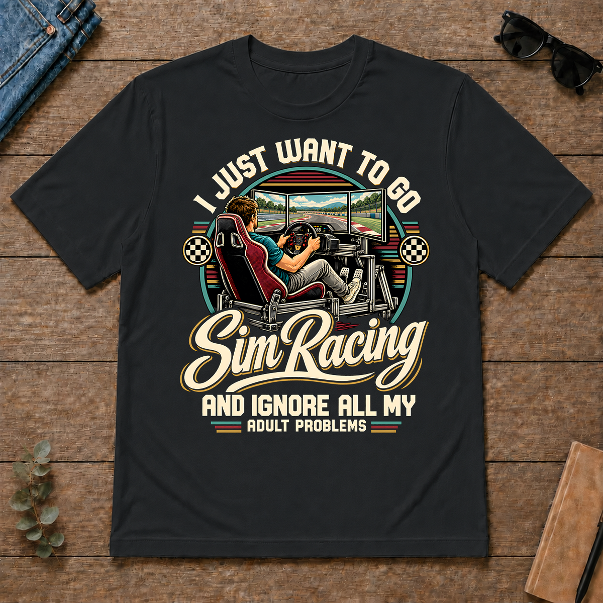 I Just Want To Go Sim Racing & Ignore All Adult Problems - black - TS2D-Black
