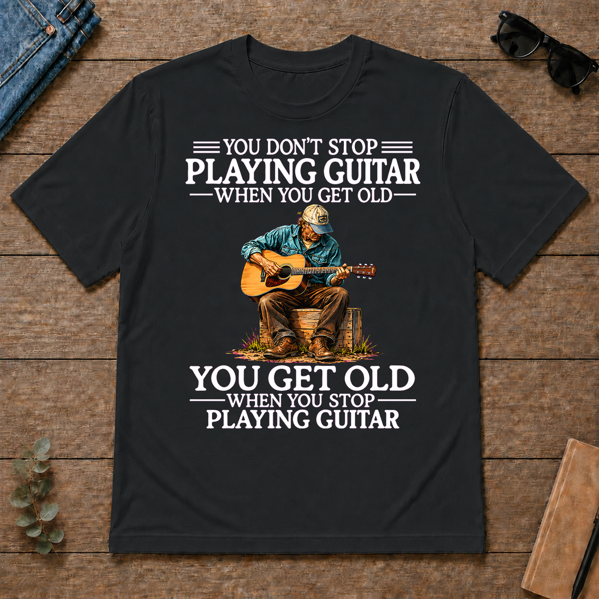Old Man Don't Stop Playing Guitar - black - TS2D-Black