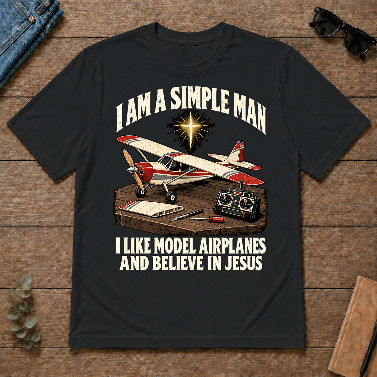 I Like Model Airplanes & Believe In Jesus - black - TS2D-Black