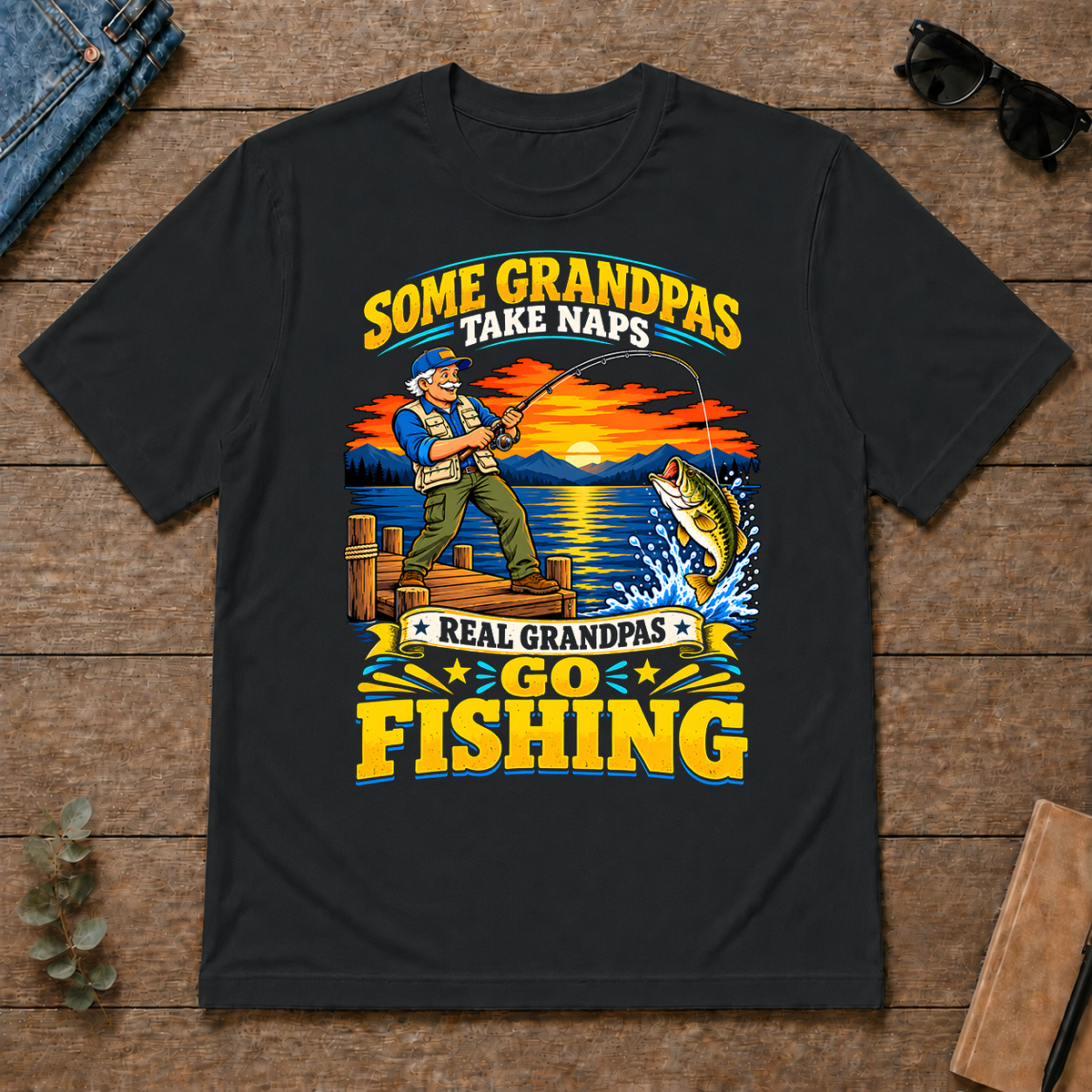Real Grandpas Go Fishing - black - TS2D-Black
