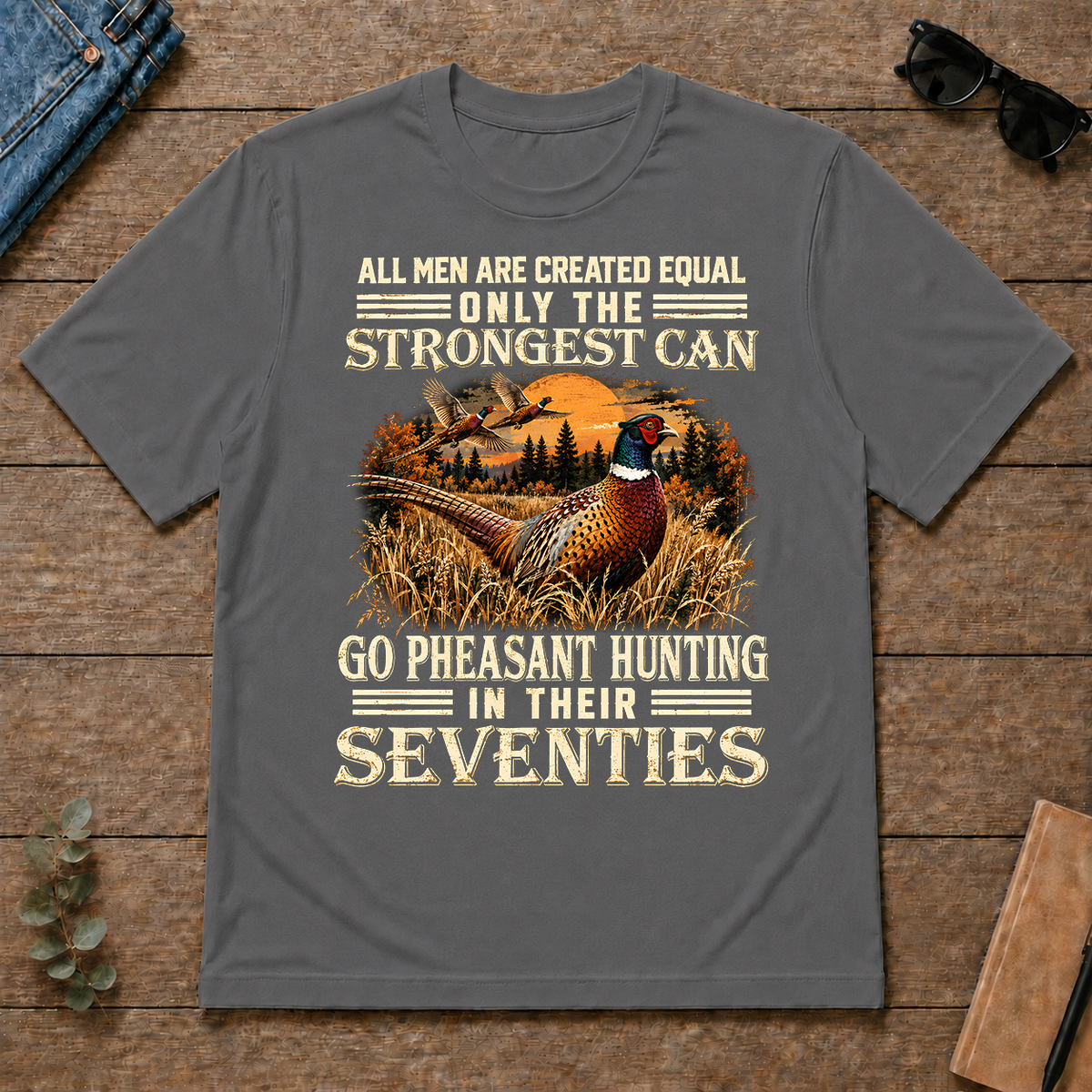Pheasant Hunting Strongest Man In Seventies - charcoal - TS2D-Charcoal