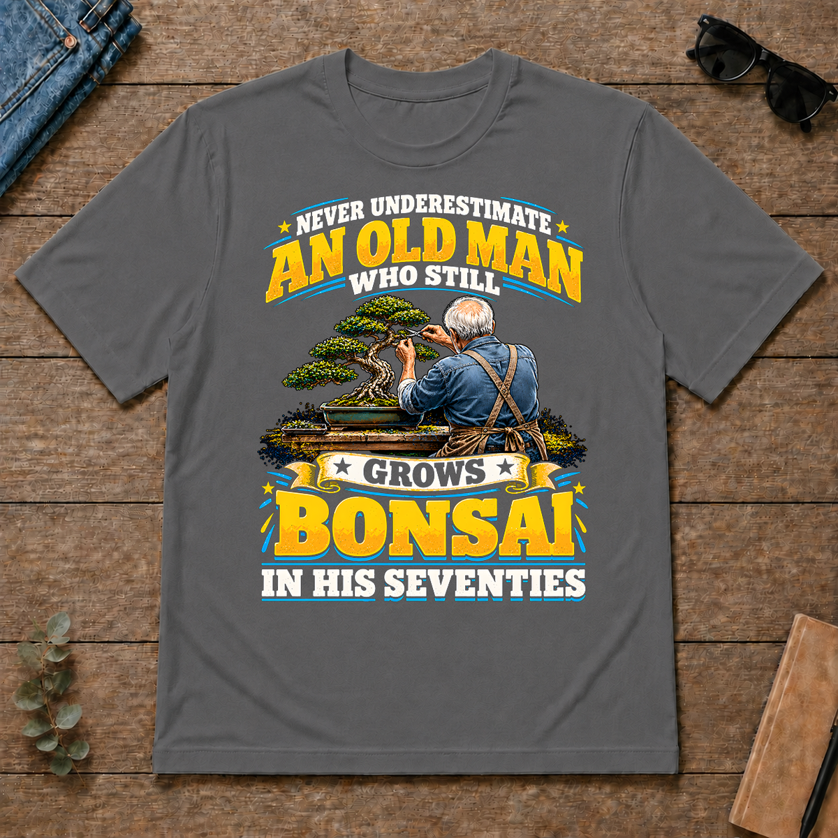 Yellow An Old Man Still Grows Bonsai In His Seventies - charcoal - TS2D-Charcoal