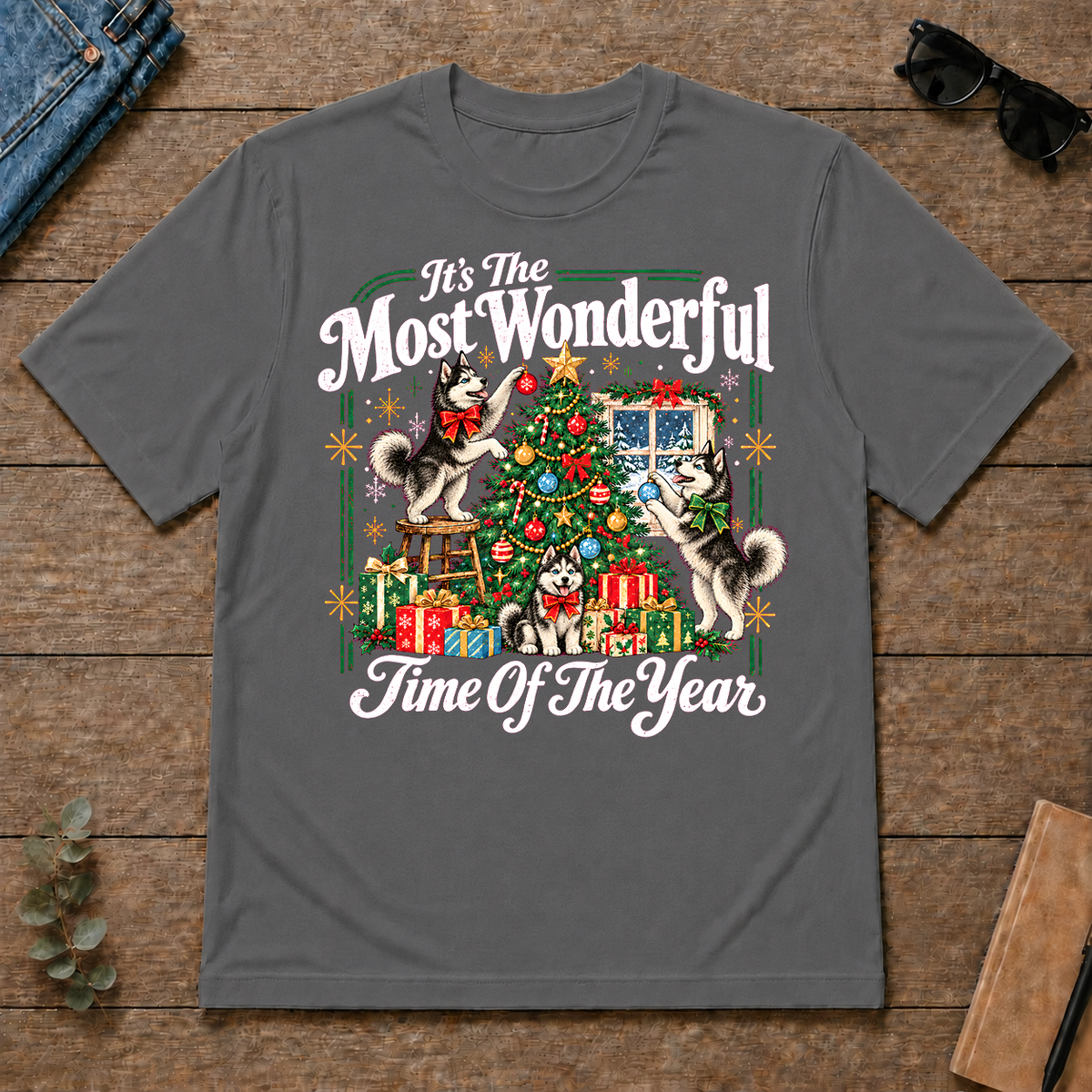 Wonderful Christmas Huskie - charcoal - TS2D-Charcoal
