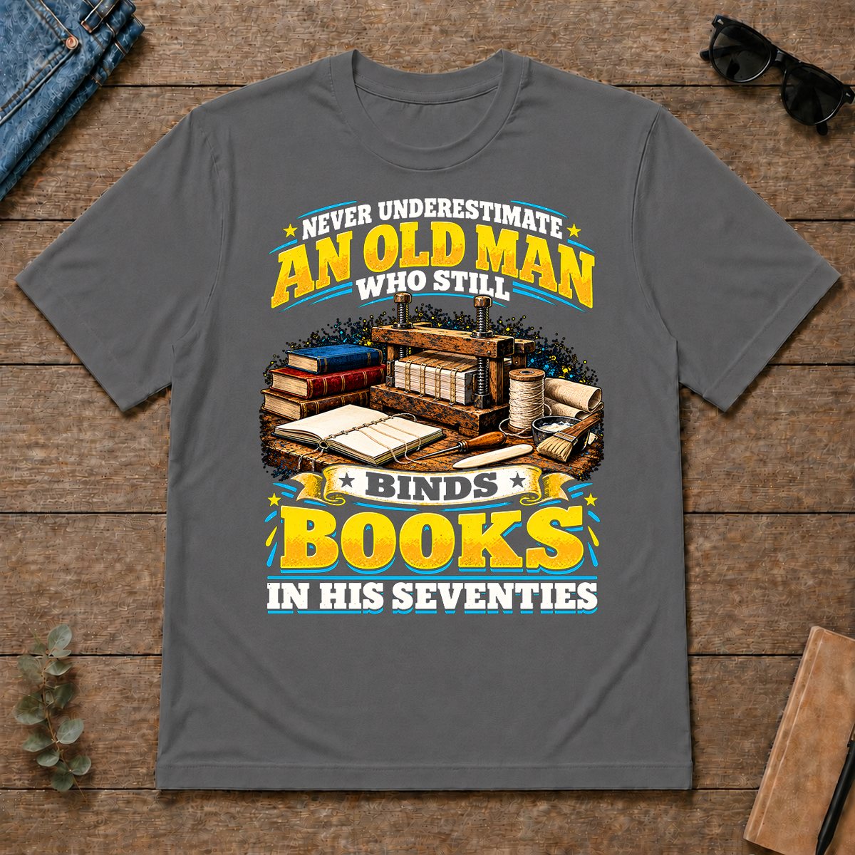 Yellow An Old Man Still Binds Book In His Seventies - charcoal - TS2D-Charcoal