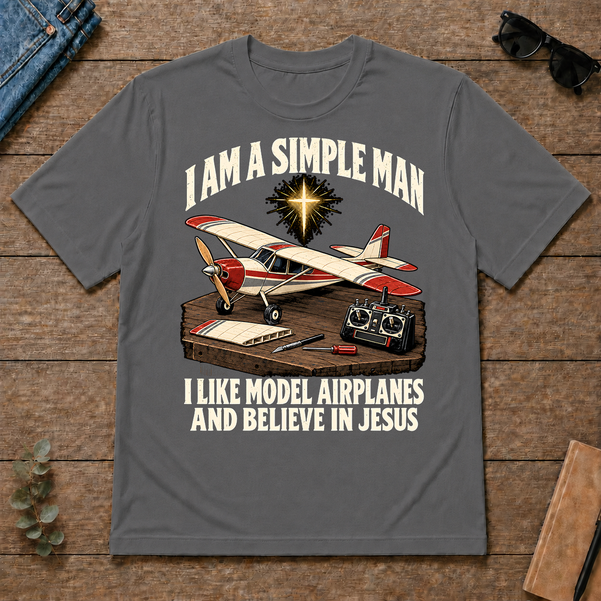 I Like Model Airplanes & Believe In Jesus - charcoal - TS2D-Charcoal