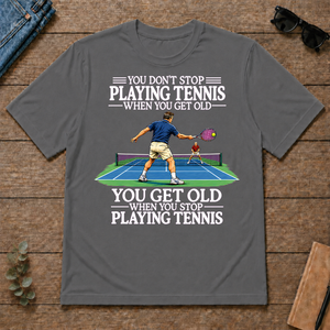 Old Man Don't Stop Tennis - charcoal - TS2D-Charcoal